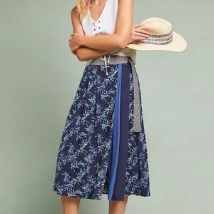 NWT Anthropologie Eri + Ali Shimmer Printed Midi Skirt Blue Motif
